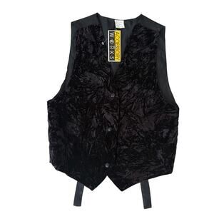 Vintage Black Velvet Vest Goth Grunge Mob Wife Dark Academia Y2K OS NWT